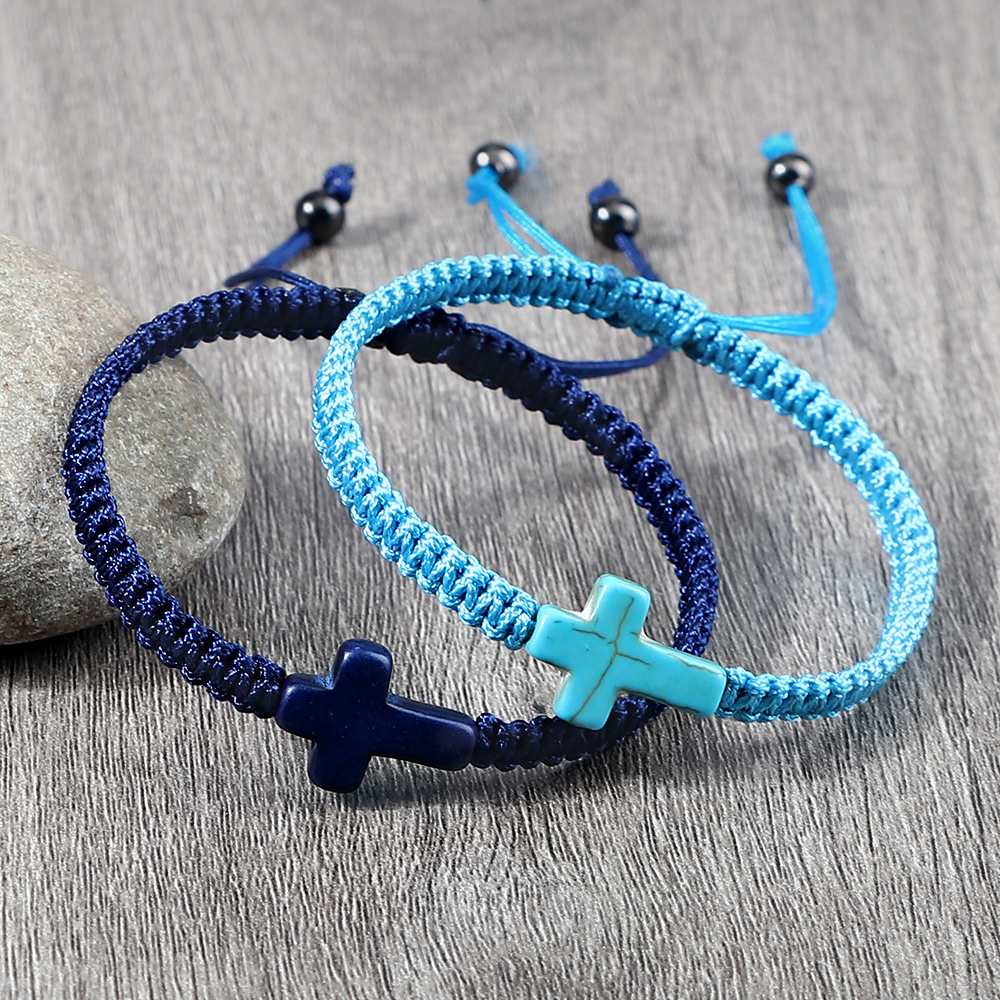 Natuursteen Kruisbeeld Gevlochten Armband Verstelbaar Touw Handgemaakte Armbanden & Bangles Fashion Charm Cross Mannen Vrouwen Sieraden Geschenken