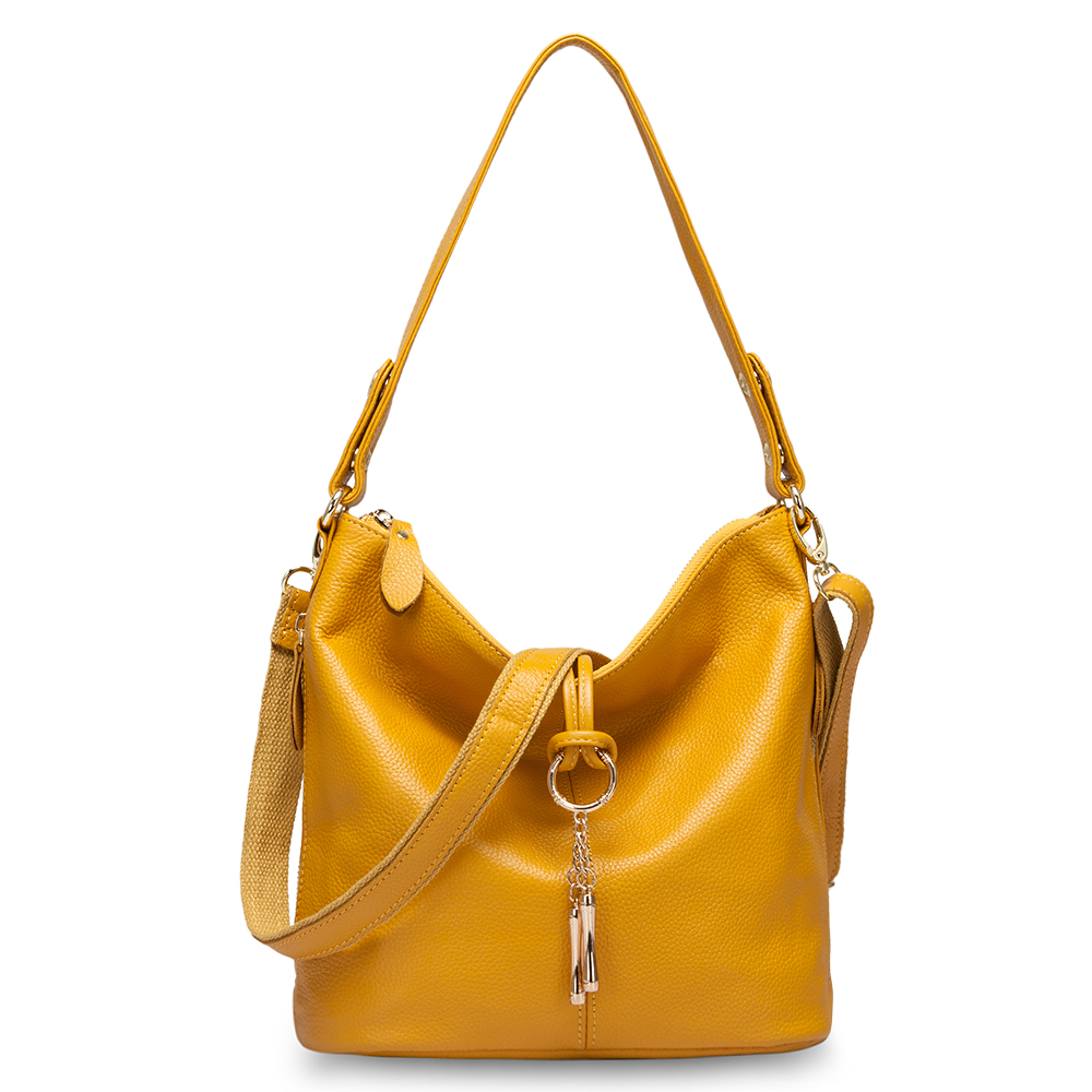 Zency elegante borsa da donna in pelle rossa 100% borsa Hobo da donna in vera pelle affascinante borsa a tracolla media con anello borse gialle brillanti