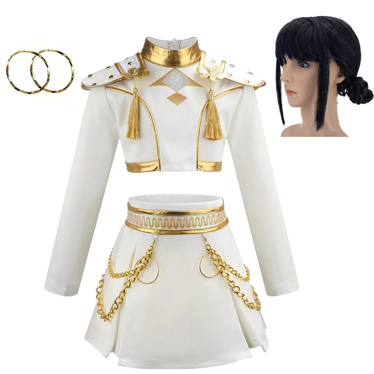 Disfraz de demonio para Halloween, Carnaval, cazador, ídolo, juego de rol, disfraz de Cosplay familiar, Falda corta blanca + top puesta en escena cos