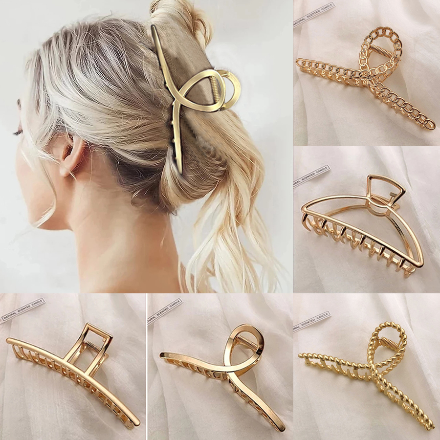 Klip Cakar Rambut Geometris Logam Sederhana Aksesori Rambut Geometris Elegan Klip Mandi Kepiting Silang untuk Hiasan Kepala Perempuan Modis Wanita