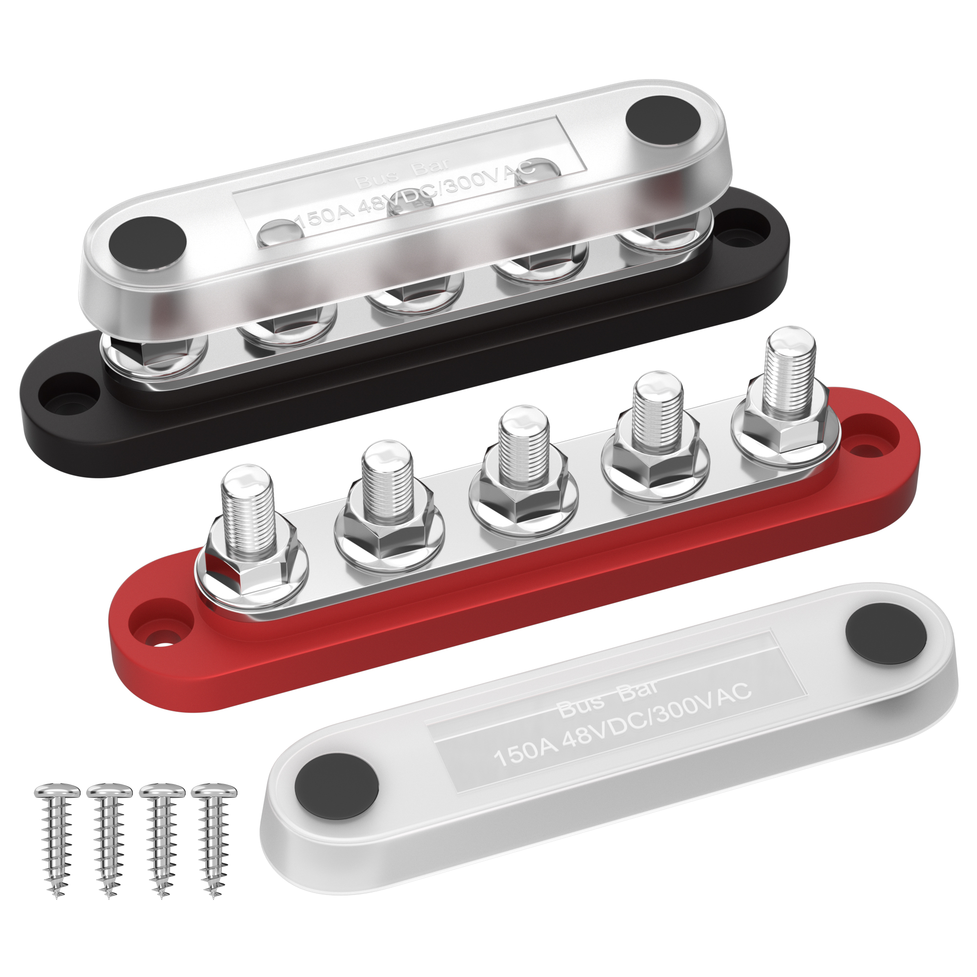 DaierTek Bus Bar 12V Blok dystrybucji zasilania z osłoną 5 x 1/4" Blok zacisków Max 150A 48VDC Dodatni Ujemny dla Auto