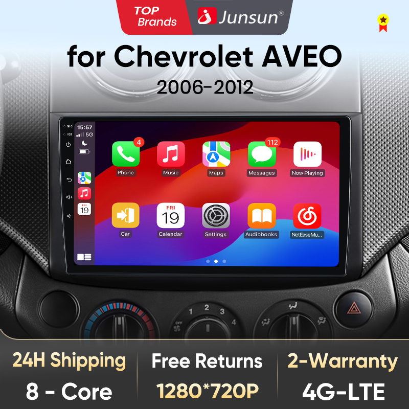 Junsun V1 AI Voice Wireless CarPlay Android Auto วิทยุสําหรับ Chevrolet AVEO T250 2006 - 2012 4G รถมัลติมีเดีย GPS 2din autoradio