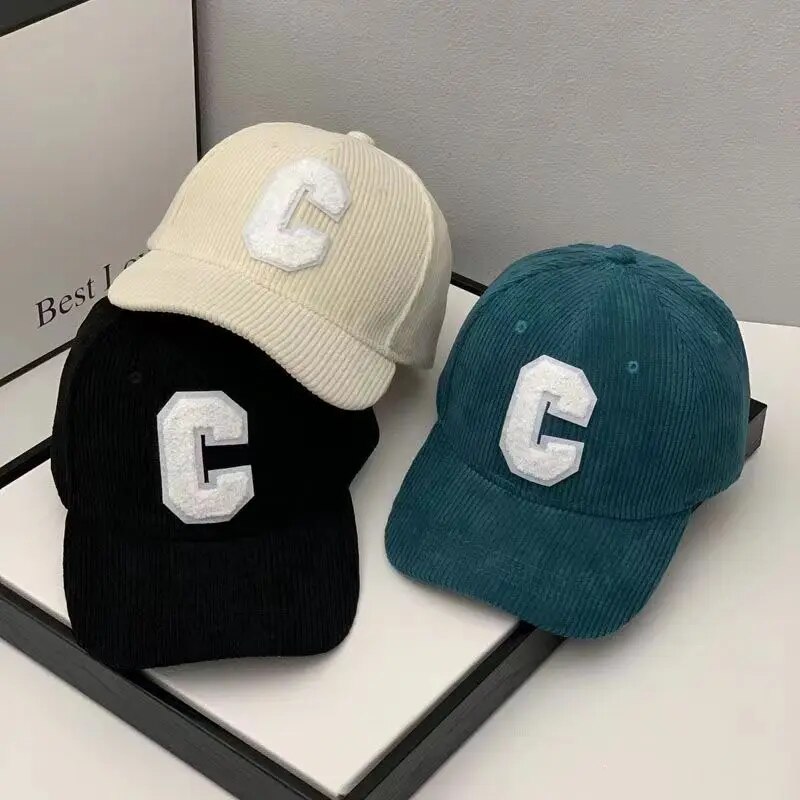 春秋のコーデュロイ野球帽女性男性ユニセックスヴィンテージ C スナップバックヒップホップ帽子冬調節可能な屋外スポーツ帽子