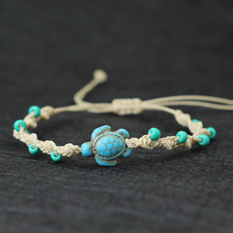 โบฮีเมียเชือกสร้อยข้อมือ Unisex ปรับเต่าสร้อยข้อมือเครื่องประดับชายหาดฤดูร้อน 4 มม.ข้าวสร้อยข้อมือลูกปัด Surf Brazalete Pulseira Joias