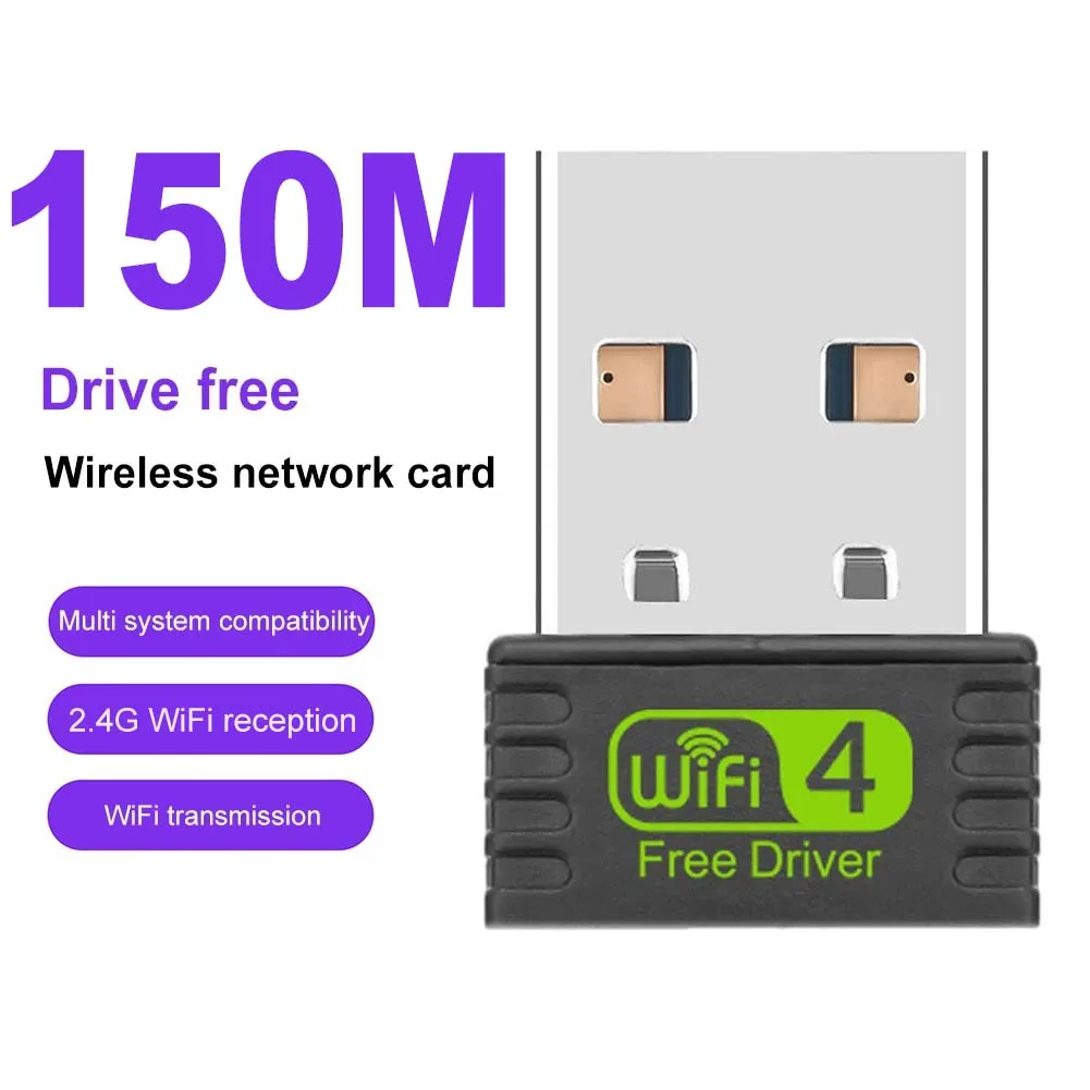 ミニUSBワイヤレスネットワークカード,Wi-Fiアダプター,アンテナ内蔵,ドングル,ラップトップ,150mbps,2.4ghz