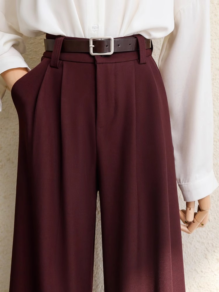 2026 novos ternos borgonha calças para mulheres senhora do escritório elegante cintura alta perna larga moda calças com bolsos preto cinza