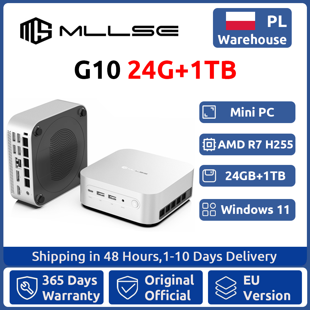 MLLSE Mini PC G10 AMD R7 H255 24GB LPDDR5 1TB SSD 8 rdzeniowy komputer stacjonarny BT5.2 WIFI 6 HDMI TYPE-C USB
