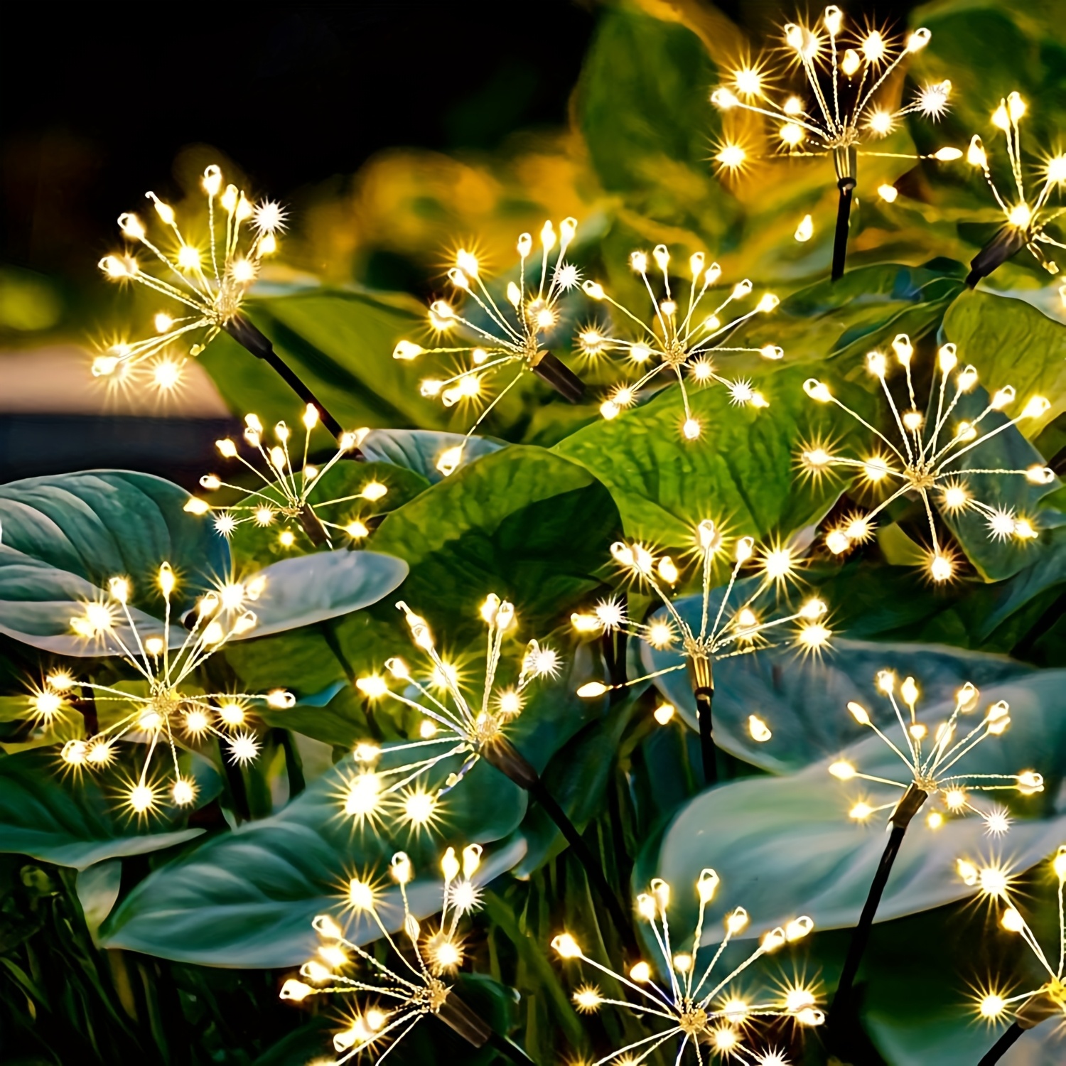 Luces solares de fuegos artificiales, color blanco cálido con 60LED para decoración de jardín al aire libre, 2 modos, decoración navideña, 1 ud.