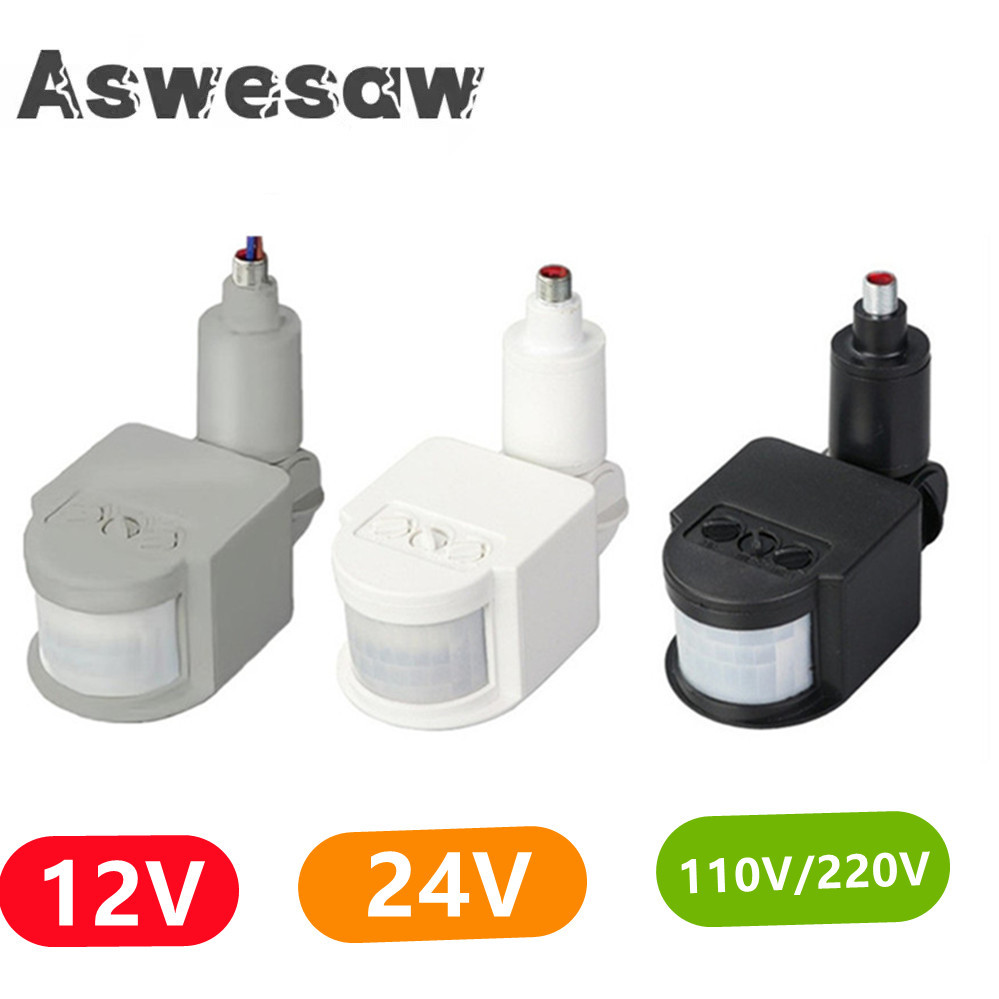 Aswesaw-Sensor de movimiento de luz LED, Detector infrarrojo PIR automático, interruptor de temporizador giratorio de 180 grados para exteriores, Sensor de movimiento