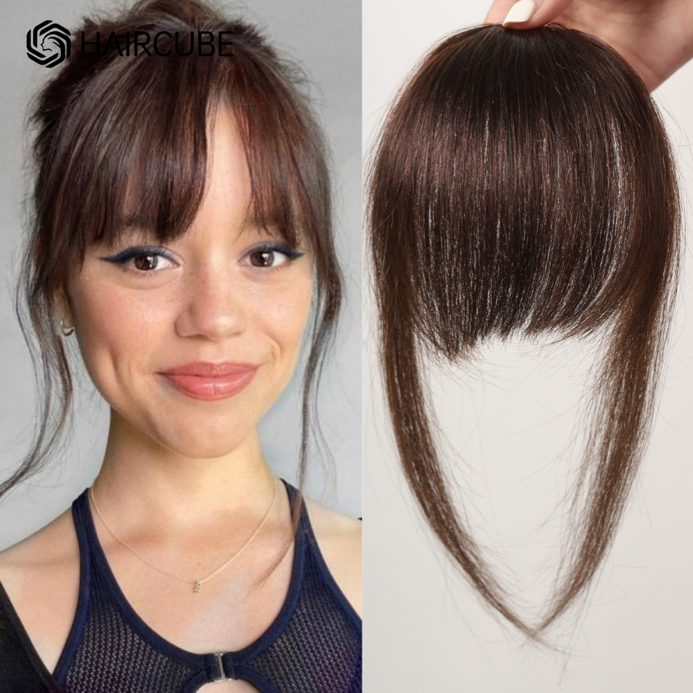 100% Human Hair Bangs สีน้ําตาลธรรมชาติ Wispy บางผมคลิป Bangs Fringe วัด Hairpiece สําหรับผู้หญิงคลิปบน Air บาง 4.5in