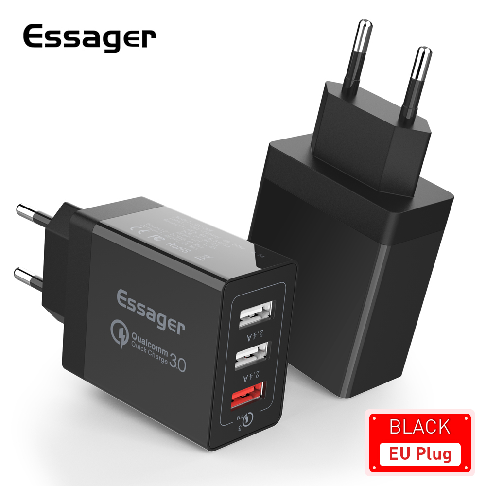 Essager 3-portowa ładowarka USB Quick Charge 3.0 30W Przenośna ładowarka ścienna Szybkie ładowanie do Samsung Xiaomi Adapter ładowarki do telefonu