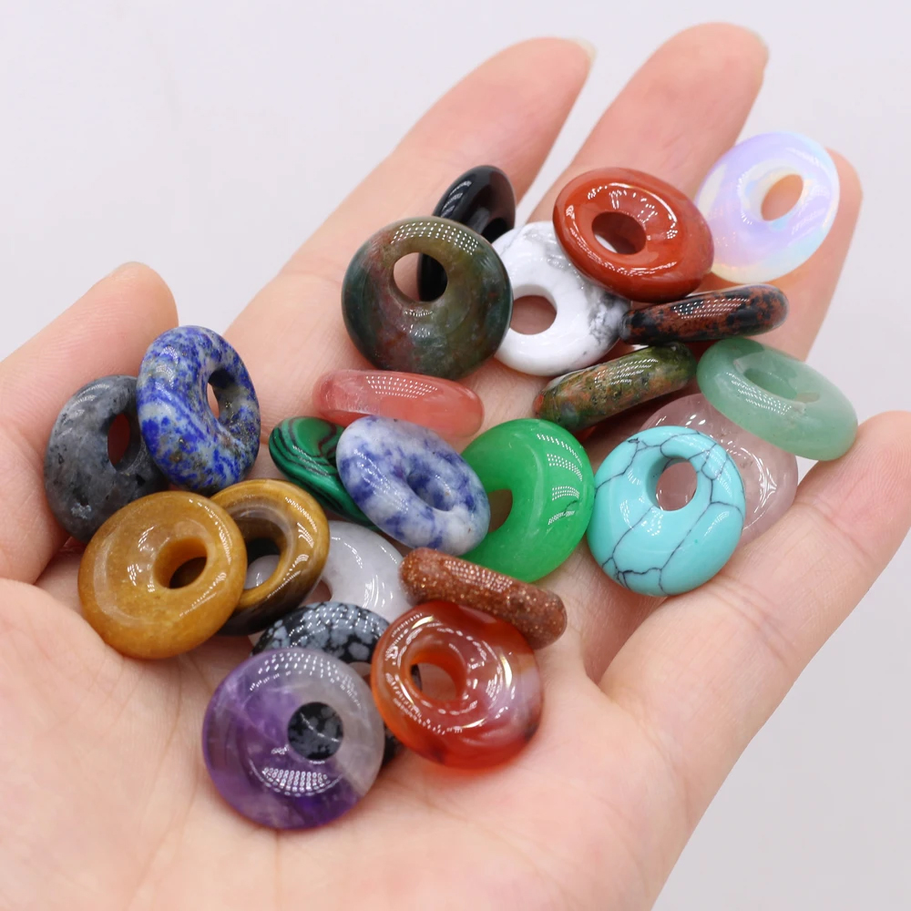 2Pcs หินธรรมชาติ Big Hole ลูกปัด Rose Quartzs บาท Jades สำหรับทำ DIY เครื่องประดับสร้อยคอต่างหูสร้อยข้อมือ18มม.