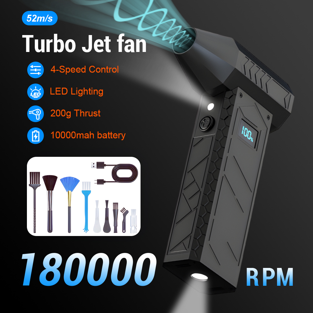 Neu 180000 RPM Mini-Turbo-Jet-Ventilator, elektrischer Luftstaubsauger, einstellbare Windgeschwindigkeit, Turbo-gewalttätiges Gebläse, wiederaufladbar und leichte Autoreinigung