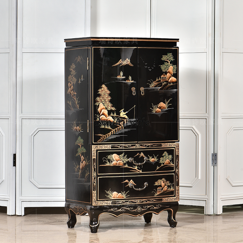 *New Chinese classical solid wood painted jewelry cabinet European bedroom drawer decorative storage cabinet