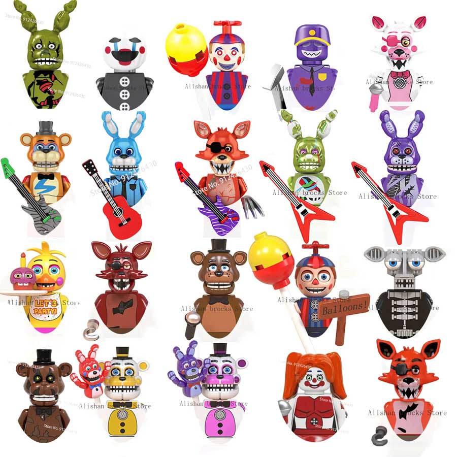 WM6074 WM6097 ミニレンガ FNAF ゲームフィギュアチカボニーフォクシーフレディベアナイトメアボーイスケルトンスリラーアセンブリおもちゃギフト