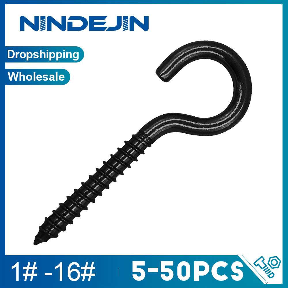 NINDEJIN-Parafuso Ganchos para Luzes Penduradas, Gancho de Teto, Aço de Zinco Preto, Cabide de Planta, 1 #-16 #, 5-50pcs