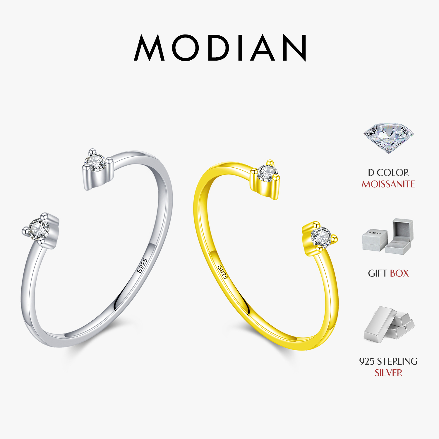 Modian, новинка 2022, настоящее серебро 925 пробы, цвет D, кольца на палец с муассанитом, модное регулируемое кольцо для женщин, свадебные ювелирные украшения