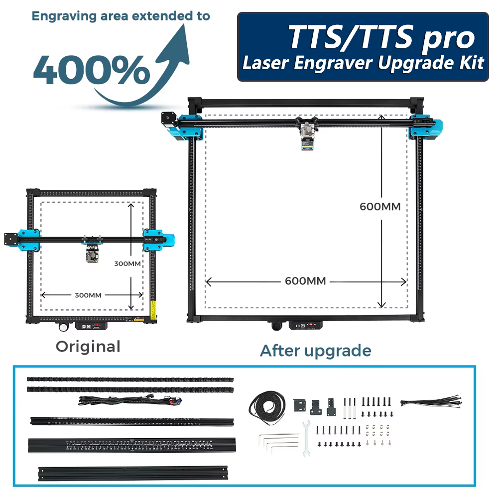 Kit de Expansão 600x600mm para Atualização de Área de Gravação TTS-25/TTS-55/TTS-10 TTS Pro - Kit de Extensão de Eixos X e Y de Instalação Direta