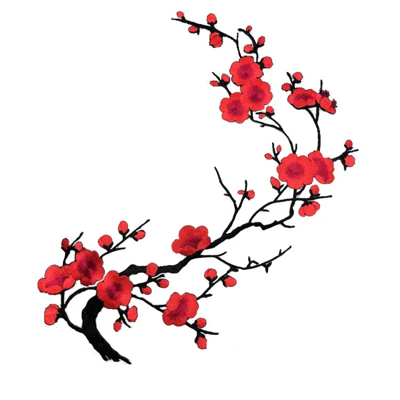 31*22 ซม.Plum Blossom ดอกไม้เย็บปักถักร้อย Applique เหล็กบนแพทช์,สติกเกอร์ผ้าเย็บบนแพทช์สําหรับเสื้อผ้าเหล็กกาว,แฟชั่นชุด