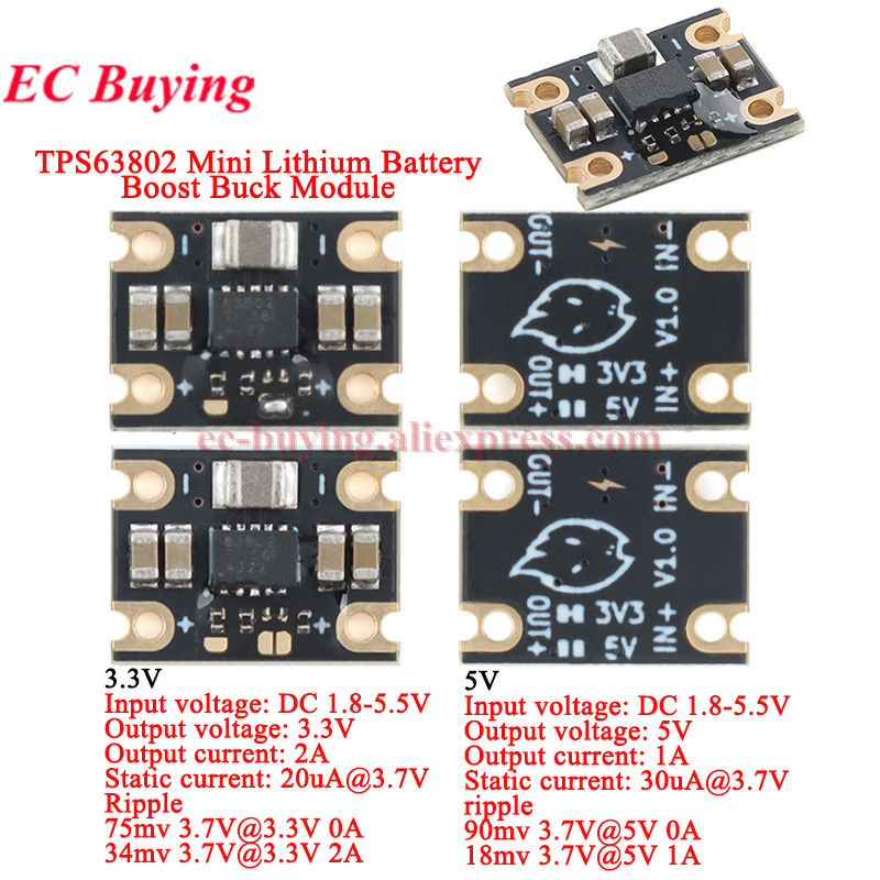 1Pc-5Pcs TPS63802 Mini Lithium Battery Boost Buck Output Module DC 1.8-5.5V to 3.3V/5V 2A/1A Step UP Down Power Converter Board