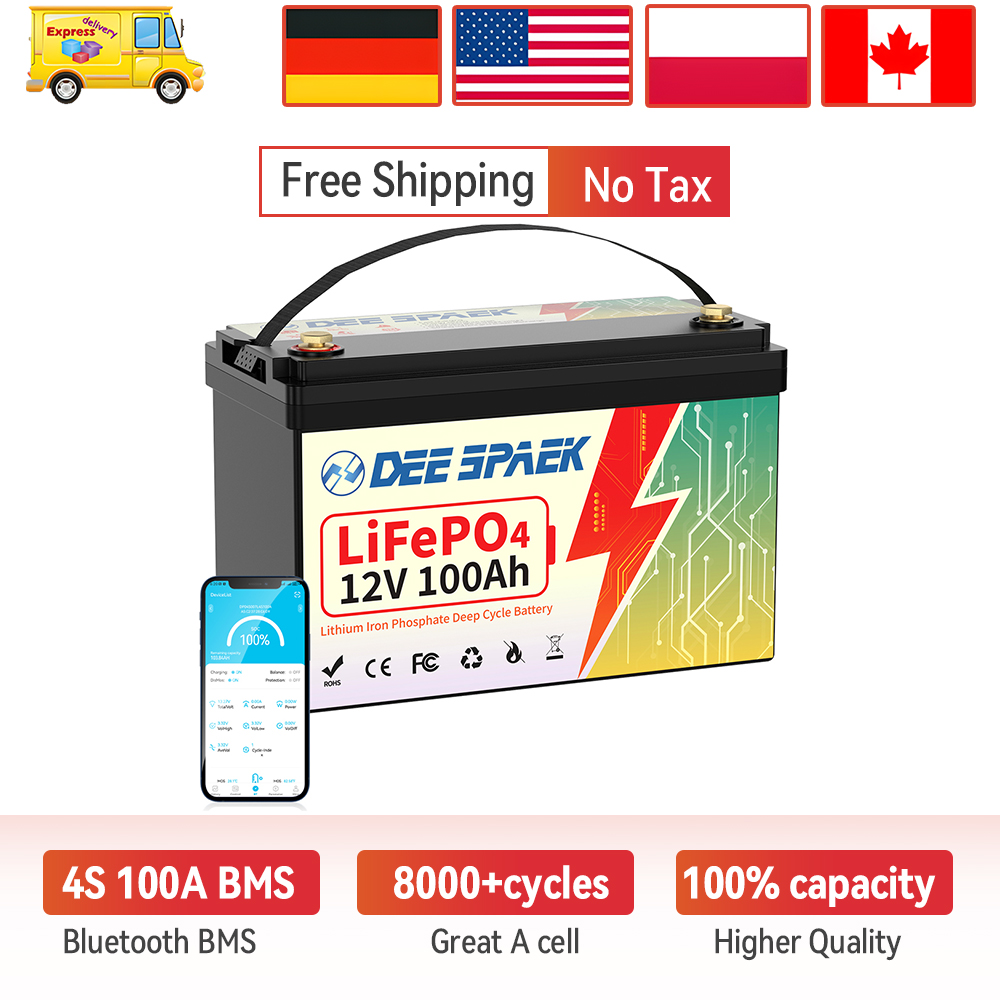 แบตเตอรี่ DEEPSPAEK 12V 100Ah Lifepo4 พร้อมบลูทูธ 100A BMS สำหรับ RV พลังงานแสงอาทิตย์ เรือ  มอเตอร์ทรอลลิ่ง  แบตเตอรี่สำรอง กลุ่ม 31 แบตเตอรี่พลังงานแสงอาทิตย์