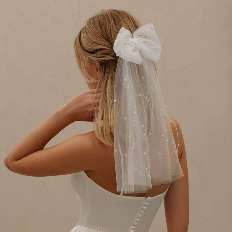 Horquillas para el pelo con lazo de malla para mujer, horquillas elegantes con perlas, horquillas de malla blanca, accesorios para el cabello para novia y fiesta de boda