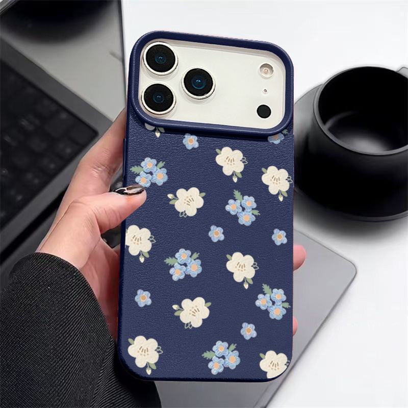 Small Flowers Phone Case For iPhone 17e 17 16 Pro Max 15 14 13 12 Pro Max 11 16e Shockproof Soft Silicone Leather Texture Cover