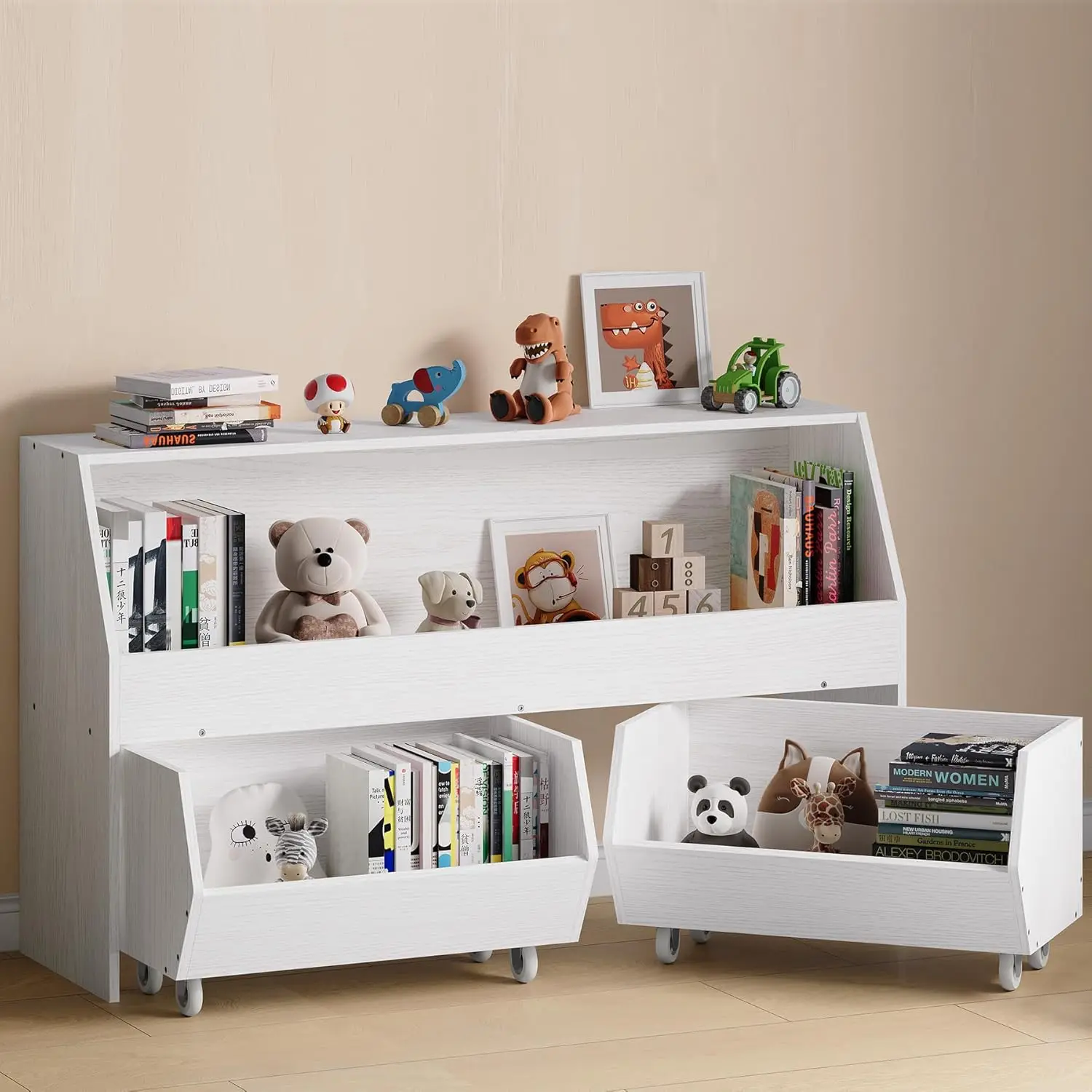 Toy Storage and Organizer for Kid, Large Toy Bin Bookcase Toy Cabinet with Two Moveable Drawers, Children Toddler Storage Carbin