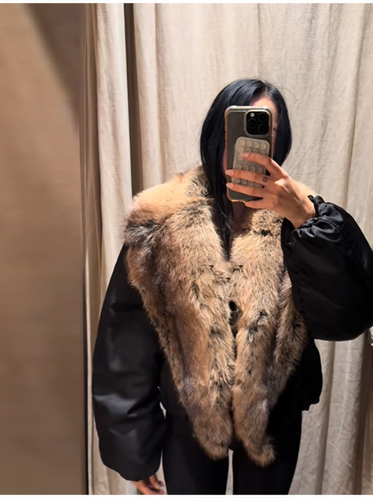 Damski płaszcz vintage z imitacji futra i bawełny, elegancki, casualowy, z długim rękawem, ciepły, luźny, czarna kurtka, moda damska na zimę 2025, styl codzienny, streetwear