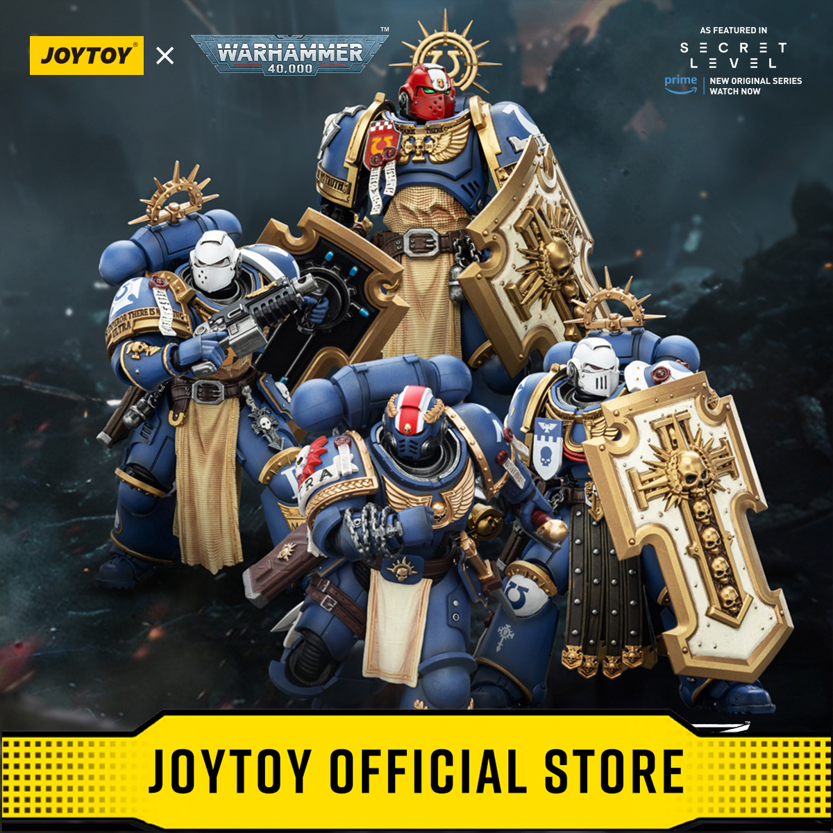 JOYTOY Warhammer 40k 1/18 แอ็คชั่นฟิกเกอร์ อัลตรามารีนส์ ไททัส พร้อมโล่แห่งชัยชนะ เมตาอุรัส เลวานตัส ทอร์วาลด์