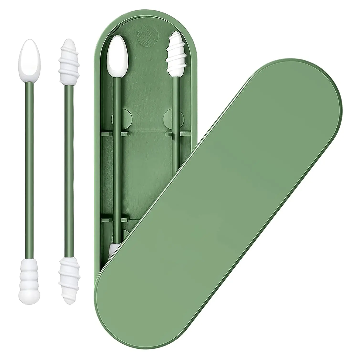 Écouvillons d'oreille en Silicone réutilisables, 2 pièces, avec étui, nettoyage des oreilles, cosmétiques, bâtons d'écouvillons en Silicone, Double tête pour le nettoyage du maquillage