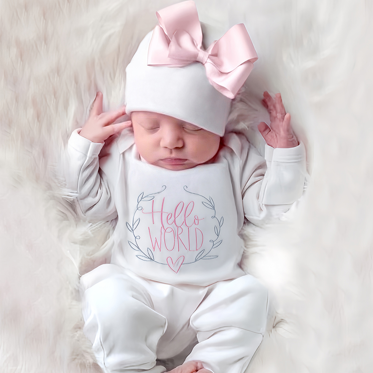Ylsteed "alto mundo" bordado adereços para fotografia de recém-nascidos macacão infantil com chapéu de arco bebê chegando em casa roupa presente para bebê