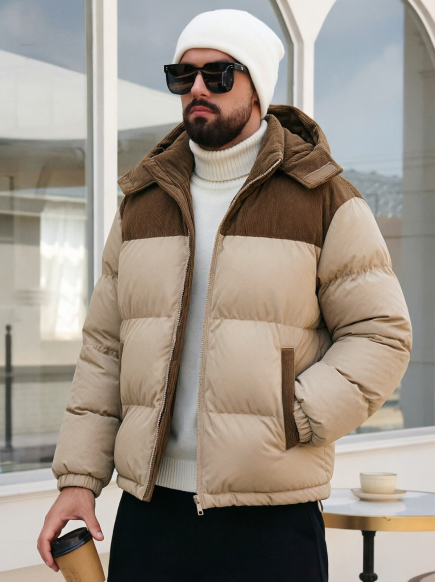 Men’s Thick Winter Jacket – Insulated and Windproof Hooded Coat with Polyester Fiber Fill for Cold Weather, Suitable for Outdoor