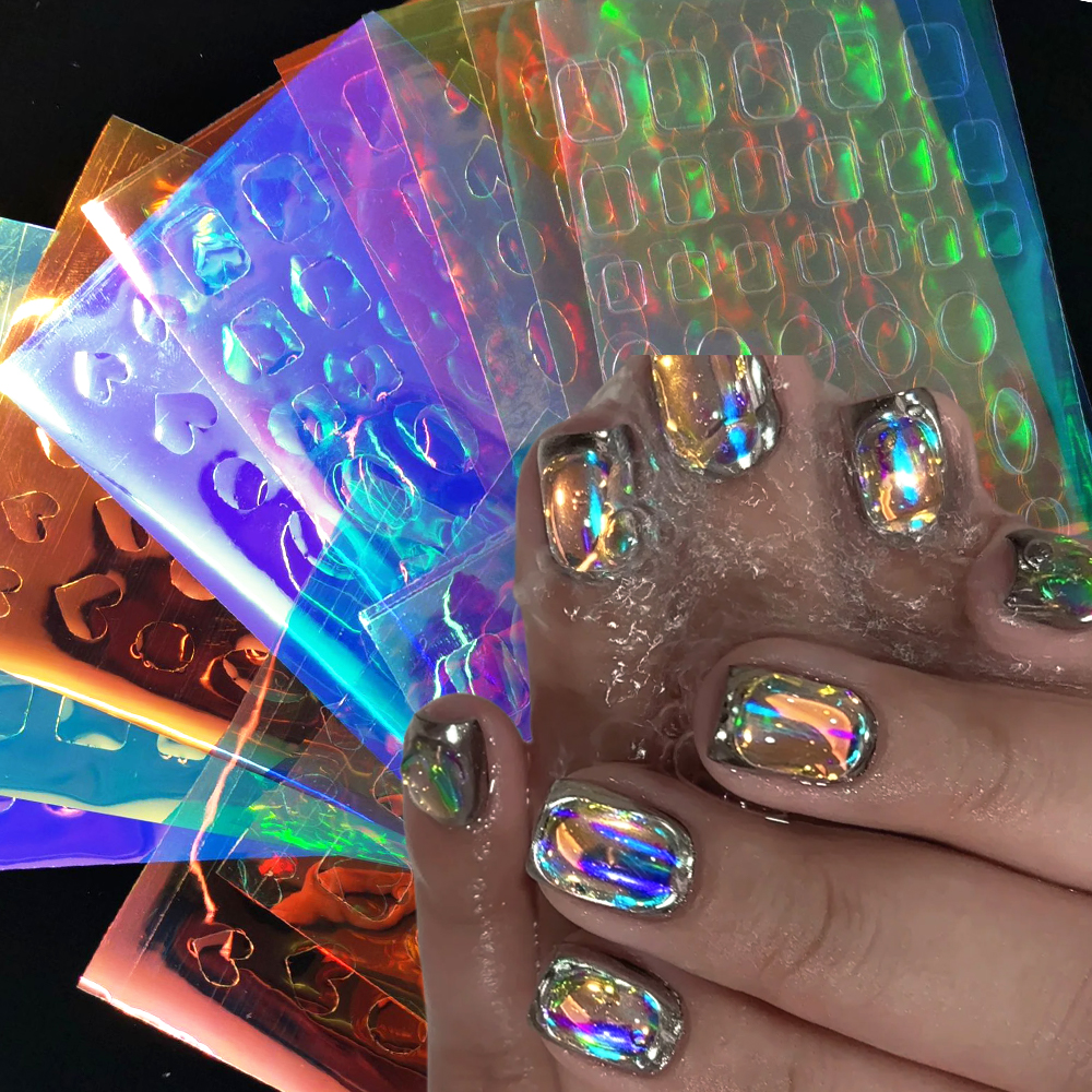 11 шт., наклейка из фольги для ногтей Aurora Glass Ice Cube, 3D стеклянная бумажная пленка для ногтей, наклейки, радужные светоотражающие наклейки для ногтей в корейском стиле
