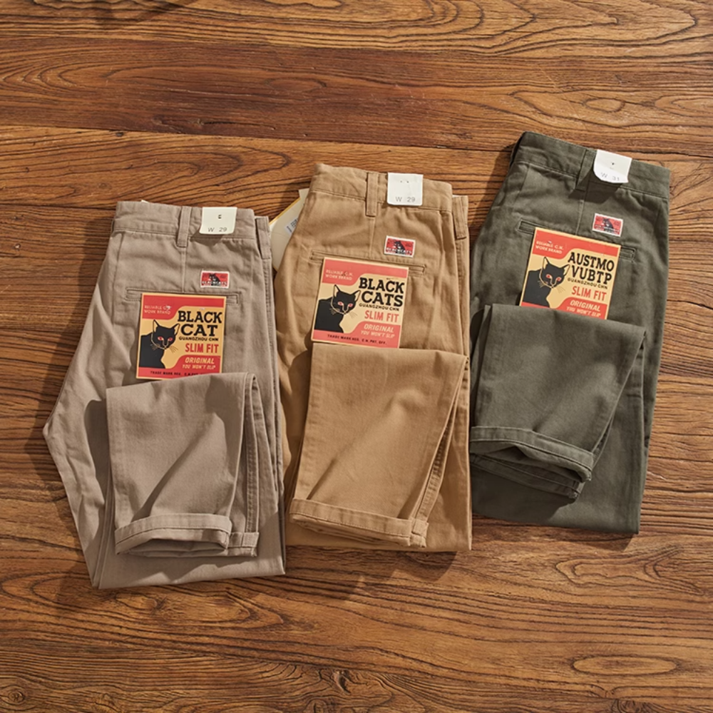 Bawełniane, tkane amerykańskie spodnie na co dzień, kombinezony męskie, japońskie retro May Khaki SLIM, wąskie spodnie z prostymi nogawkami