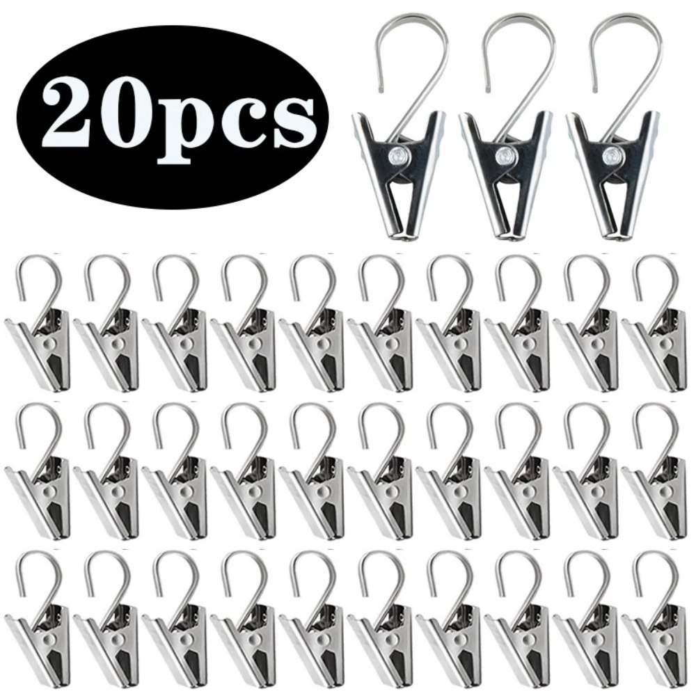 Clips de cortina de acero inoxidable de 20 piezas con gancho, Clips de gancho para cortina de ventana resistentes y duraderos, accesorios de decoración para cortinas de ventana del hogar