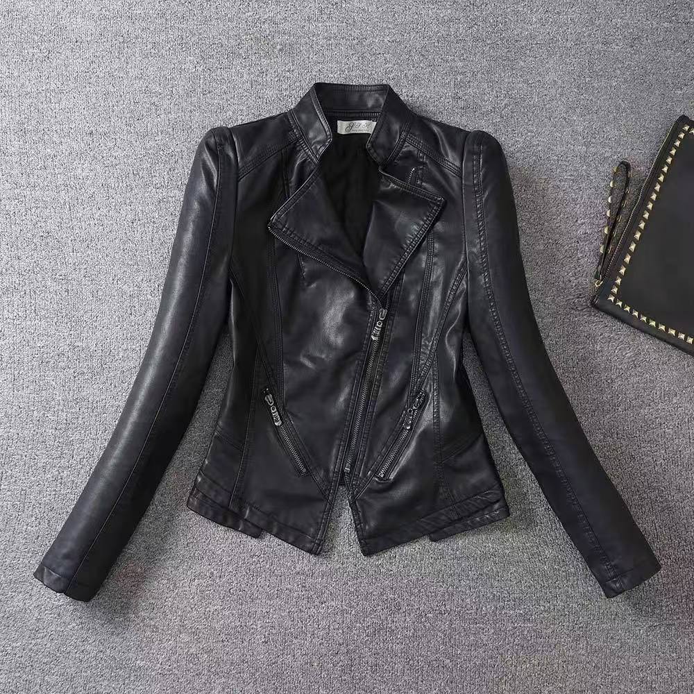 Black Gothic Motorcycle Stand Collar Fashion New Trend Jacket Women's Y2K Harajuku Retro Personalized Slim Vintage Short Jacket