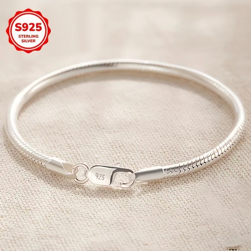 Pulsera de cadena de serpiente de 3/4mm para pareja de Plata de Ley 925, pulsera de lujo para fiesta y cena, regalo de joyería