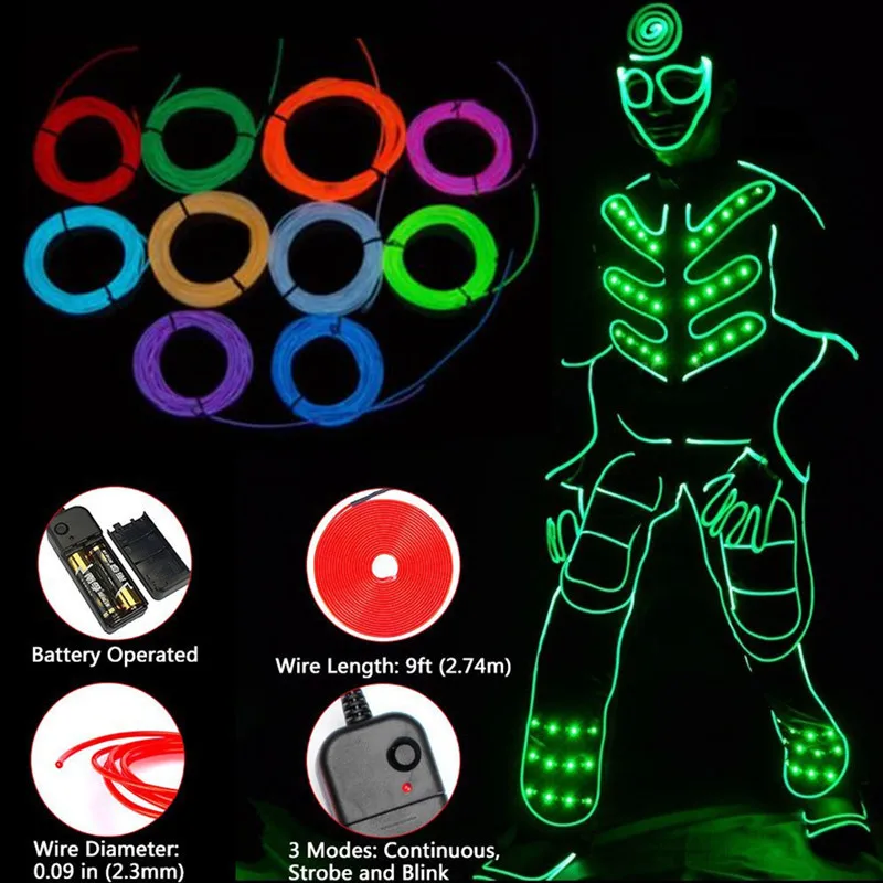 เรืองแสง EL ลวดเชือกเทปสายแถบ LED นีออนไฟยืดหยุ่นสาย DIY รองเท้าเสื้อผ้ารถกันน้ํา led strip 1 m 3 m 5 M 3 V