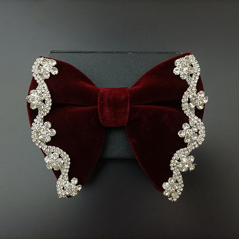 Laço retrô de veludo strass masculino, banquete de negócios dos homens britânicos, vestido de concerto, acessórios de camisa de terno, presente original da jóia