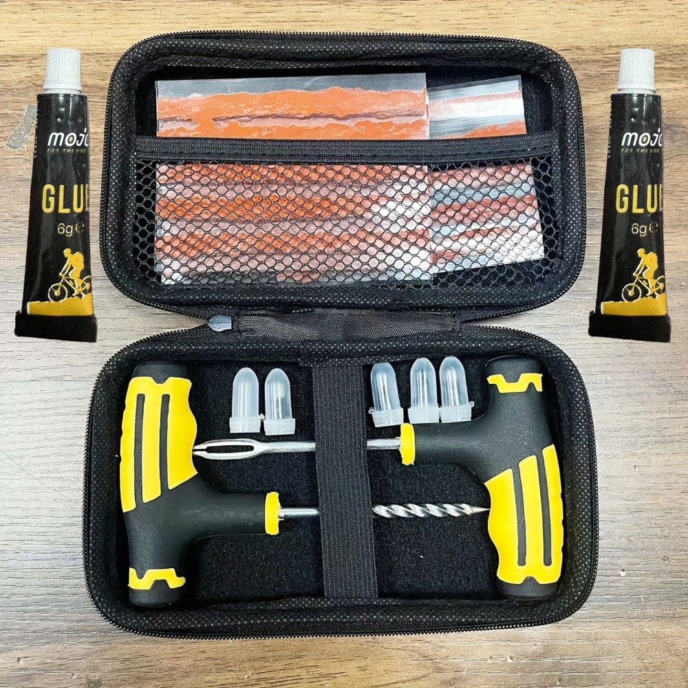 Kit de reparación de neumáticos de emergencia: pegamento resistente y tiras de goma para fijación de pinchazos planos en automóviles/camiones/RV, solución de seguridad en movimiento