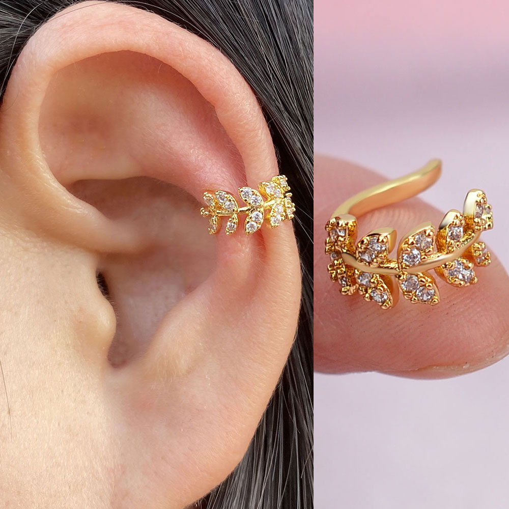 1Pc Neue Kristall CZ Clip Auf Ohrring Blatt Ohr Manschette Ohne Piercing Helix Knorpel Ohr Clip Ohr Wrap Für frauen Teen Party Schmuck