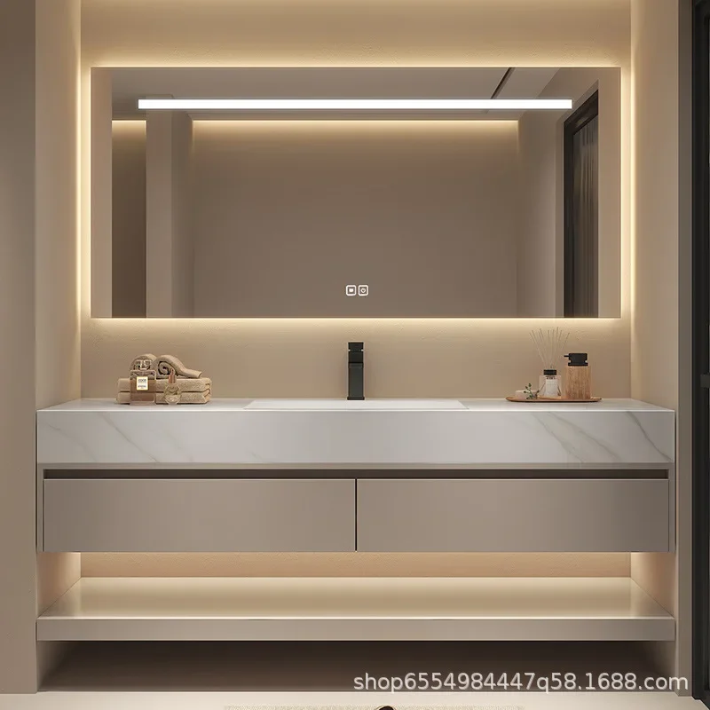 Modern Floating Vanity Bathroom Slate Integrated Basin Wall Mounted Bathroom Storage Cabinet Single Set Bathroom Vanity Sink Set
