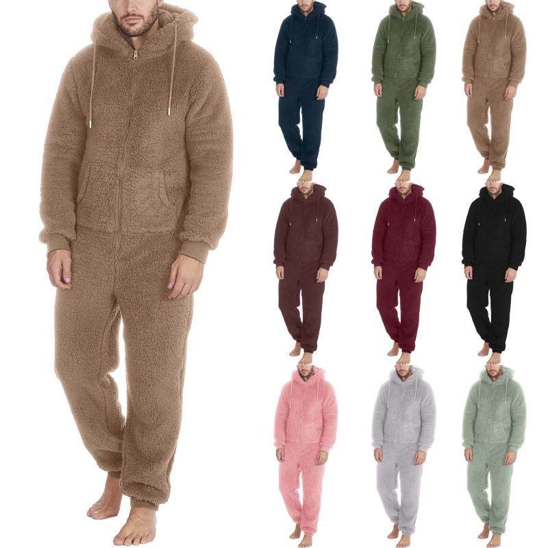 Gorąca sprzedaż męska para zamek ciepły pluszowy kombinezon ciepła piżama męska Onesie dorosłe dziecko mężczyźni bielizna nocna Pijama seksowna Hombre