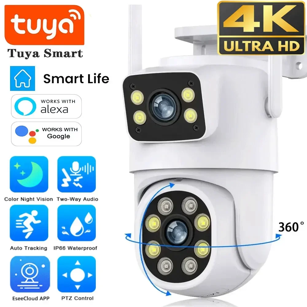 10MP podwójny obiektyw Tuya kamera Wi-Fi PTZ zewnętrzna 4K bezprzewodowa kamera bezpieczeństwa z podwójnym ekranem automatyczne śledzenie monitorowanie nadzór wideo