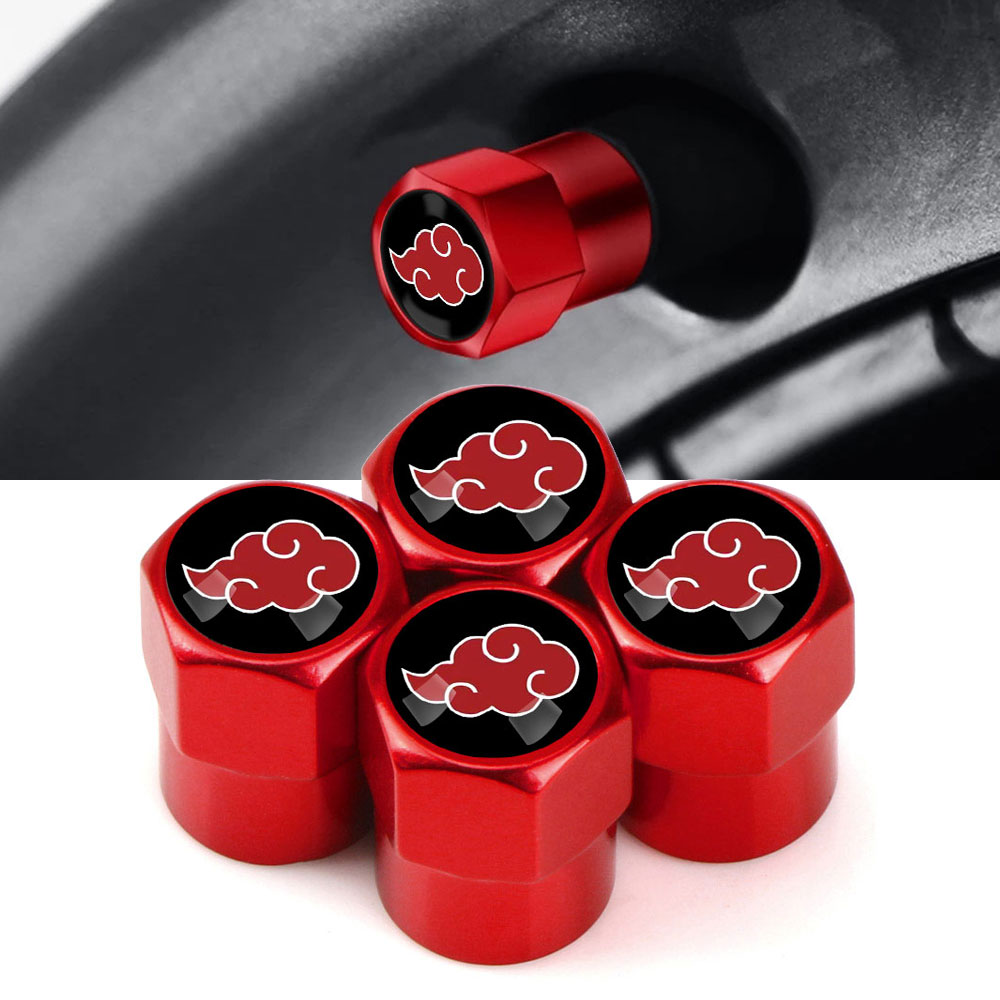 Válvula de neumático Universal para rueda de coche, caja de aire para nube roja, Anime japonés, accesorios de acero inoxidable, estilo de coche, 4 Uds.
