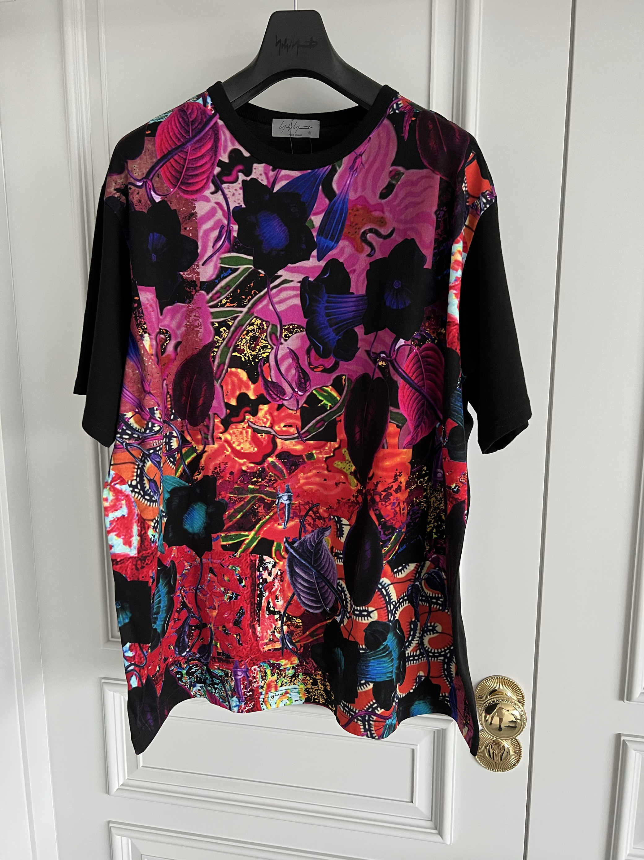 Camiseta com gola redonda de colaboração de design original TOP-YAMAMOTO, havaiano masculino e feminino de tamanho grande japonês