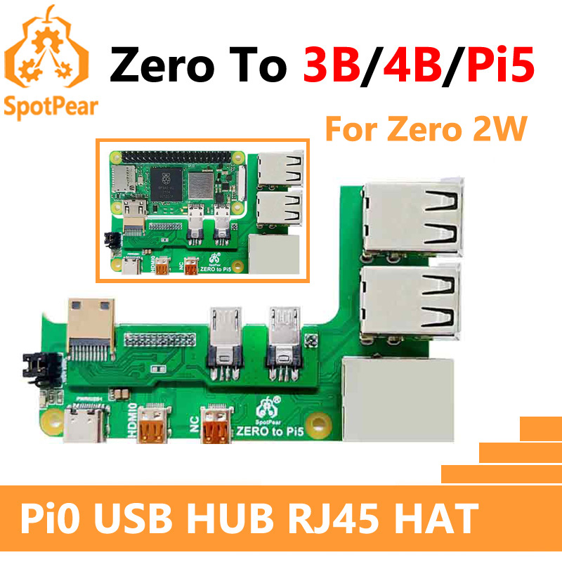 Raspberry Pi Zero 2w do 3B / 4B adapter interfejsu Zero Pi0 USB HUB RJ45 HAT Zero-to-Pi3 / Pi4 / Pi5 Expansion Board Waveshare