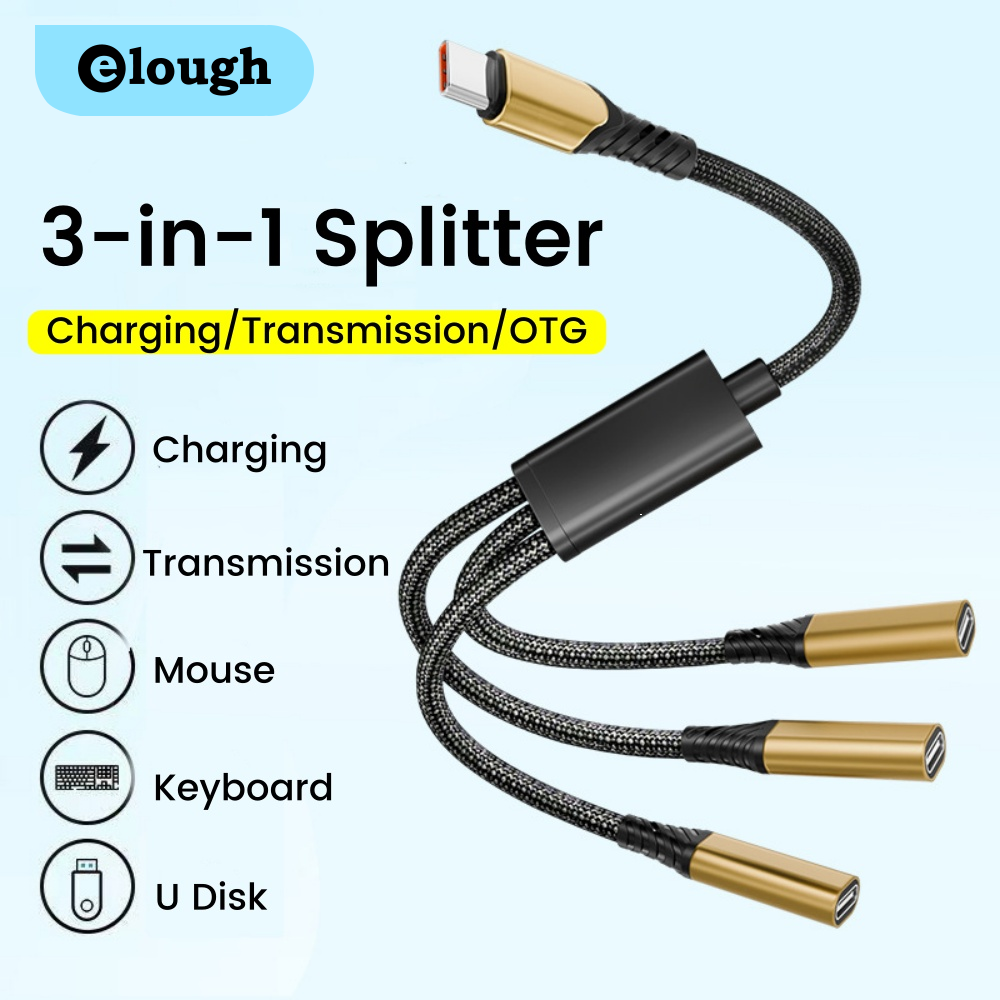 Elough 3 en 1 USB Type C 3.0 à 3 USB C charge rapide transfert de données HUB séparateur OTG convertisseur ordinateur portable adaptateur multifonctionnel