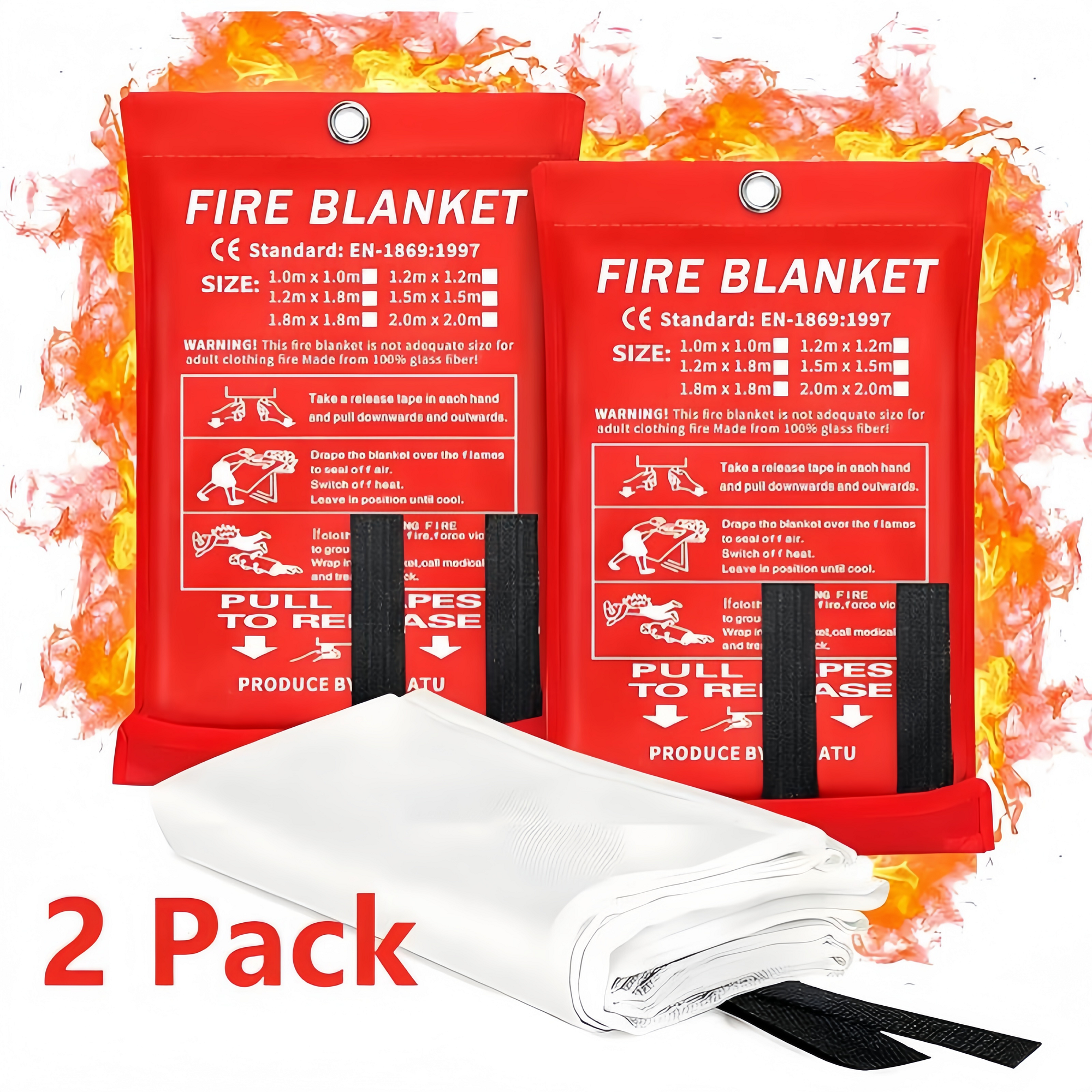 2PCSEmergency Fire Blanket Quick Unfolding Lightweight Fiberglass Flame Retardant Fire Suppression Safety Cover for Home Kitchen